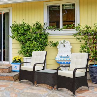 OUTSUNNY Rattan 3PCs Chair Table Bistro Set Patio Set w/ Steel Frame in White