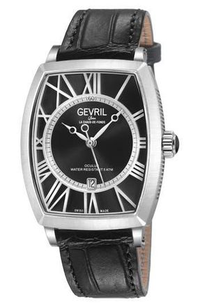 Gevril Group Oculus Automatic Leather Strap Watch, 36mm x 43mm in Black at Nordstrom Rack