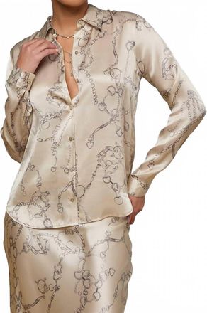 L'agence Tyler Long Sleeve Blouse In Soft Macadamia Chain