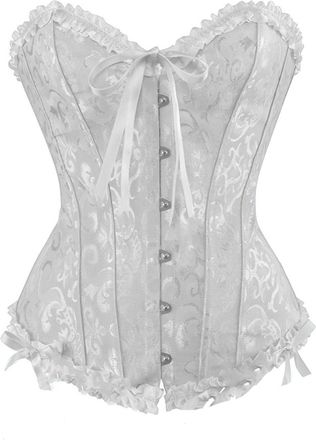 Generic Black Corset Top Womens Bustiers Pirate Corsets Halloween, Bustier Shapewear Lingerie, White Lace Waist Push Up Satin Boned Overbust Bustier Top Vinta