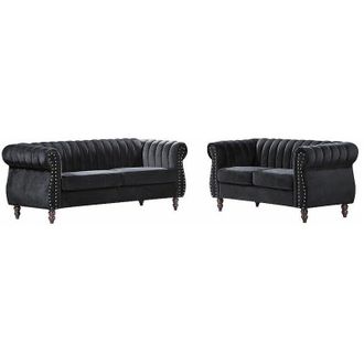 Vente-Unique Vente-unique - Divano chesterfield 3 posti e 2 posti in Velluto Nero - trumbo