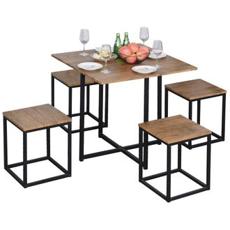 HOMCOM MDF Topped Steel 5-Piece Dining Set Dining Table with 4 Stools - Black/Brown - Home Living | TJ Hughes Black