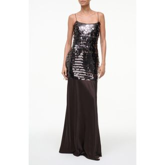 Staud Mesa Mixed Media Paillette Gown in Earth at Nordstrom Rack, Size 14