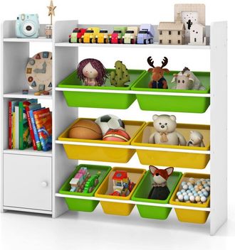 Costway Kids Bookshelf Toy Storage Organizer w/ 8 Storage Boxes-Yellow