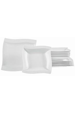 Novel Tafelservice, Wei&szlig;, Keramik, 12-teilig, Wellen, Lfgb, Geschirr, Geschirrsets, Tafelservice