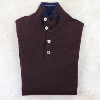 Fedeli Mens Scirocco Tricolor Half Button Cashmere Sweater In Amarone