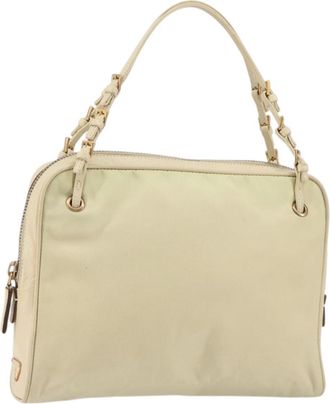 Prada Vintage Handbag Tessuto Beige Nylon Handbag (Pre-Owned)