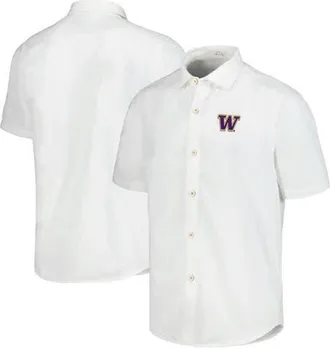 Tommy Bahama Mens Tommy Bahama White Washington Huskies Coconut Point Palm Vista IslandZone Camp Button-Up Shirt at Nordstrom, Size X-Large