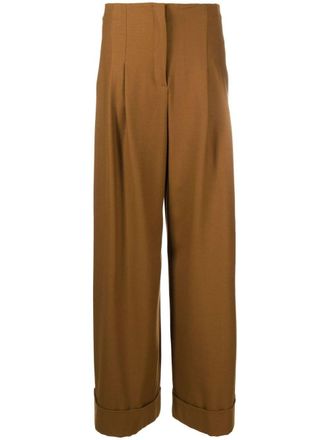 Alberta Ferretti high-waisted wid-leg trousers - women - Virgin Wool/Spandex/Elastane/Cupro - 40 - Brown