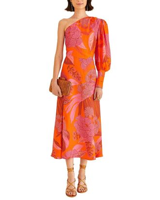 Farm Rio Dewdrop Floral One Shoulder Midi Dress