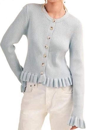 Merci Womens Ruffle Hem Ribbed Knit Cardigan In Pastel Blue