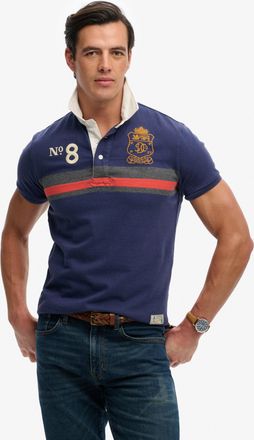 Superdry Poloshirt SUPERDRY DOUBLE EMBLEM JERSEY SS RUGBY, Herren, Gr. XXL, navy, orange chest band stripe, Single Jersey, Obermaterial: 100% Baumwolle, gestre
