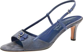 Ferragamo Blue Suede And Leather Slingback Sandals