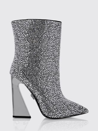 Philipp Plein Almond-Toe Leather Ankle Boots with Swarovski Crystals and High Heels