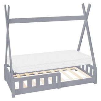 ML Design Ml-design - Cama Infantil Tipi Gris Claro Con Colch&oacute;n 70x140 Cm Protecci&oacute;n Antica&iacute;da Y Somier Estructura Listones De Madera Maciza De Pino Para Ni&ntilde;as 