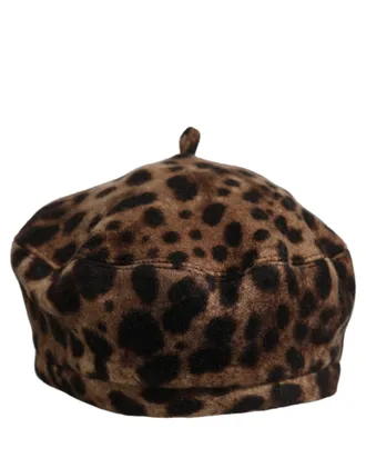 Dolce & Gabbana HAT10006 Leopard-Printed Wool Cashmere Beret - Brown