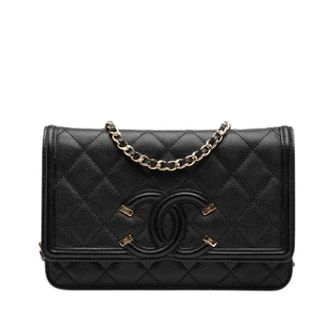 Chanel Pre-owned Wallet on Chain - Dames - Pre-owned - Zwart - Maat: ONE Size Zijde