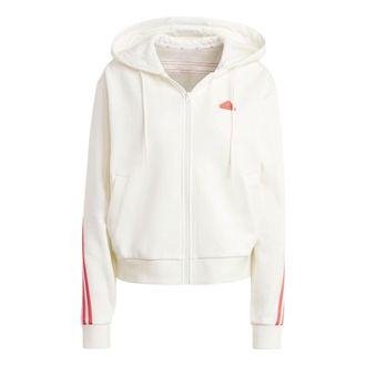 adidas (WMNS) adidas Future Icons 3-Stripes Full Zip Hoodie Asia Sizing White Bright Red IS3679