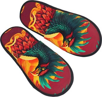 Generic Plush Mens Slipper Phoenix print Fluffy Slipper Cosy Womens Slippers for Indoor Guest Hotels L