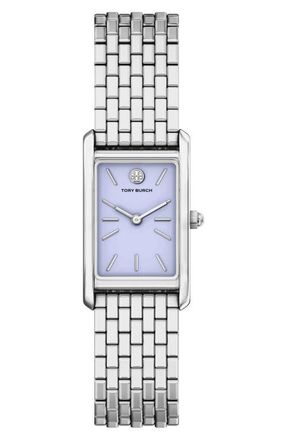 Tory Burch The Eleanor Slim Tank Bracelet Watch, 20mm x 34mm in Silver/Lilac at Nordstrom