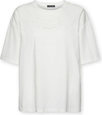 Elena Miro Katoenen T-shirt met Borduursel - Dames - T-shirts - Wit - 2XL - Katoen - Tops