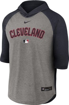 Nike Cleveland Guardians Authentic Collection Flux Nike Mens Dri-FIT MLB 3/4-Sleeve Hooded T-Shirt in Blue | 04HI0DPNGUA-LQZ
