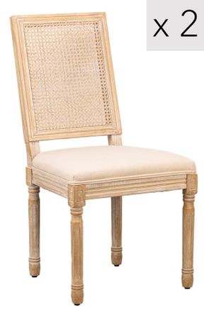 Nordlys Set of 2 Classic Dining Room Chairs Wood Cane Rattan Fabric in Beige