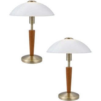 Loops 2 PACK Table Lamp Bronzed Nut Touch On & Off-Shade White Satin Glass E14 1x60W