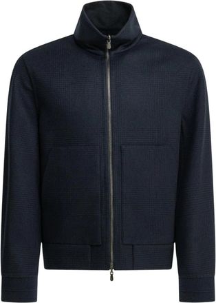 Brunello Cucinelli Bomberjack met rits en ruitpatroon - Heren - Vesten met rits - Blauw - XL - Katoen - Hoodies & sweatvesten