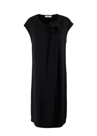 Lanvin Black Wool Knit Midi Dress with Floral Applique Detail Size M
