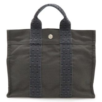 Herm&egrave;s Her Line Black Gray Canvas Handbag Tote Bag (Pre-Owned)