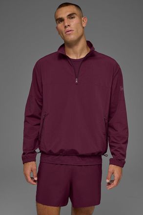 Alo | Light Weight Takeaway Track Pullover Top in Burgundy Red, Size: 2XL