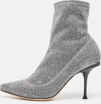 Sergio Rossi Silver Knit Fabric Sock Ankle Boots