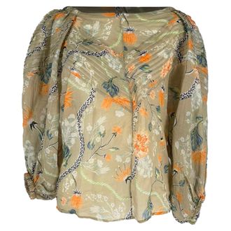 Chlo&eacute; Floral-Print Balloon Sleeved Blouse in Multicolor Ramie