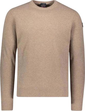 Paul & Shark Heritage Patch Tinta unita Girocollo in Re-Wool - Heren - Ronde hals truien - Beige - L - Wol - Truien & Vesten