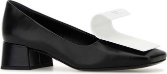 Prada Womens Two-Tone Leather Pumps Nero+bianco Scarpe Con Tacco High Heel Shoes