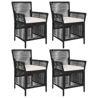 vidaXL Silla De Exterior Con Coj&iacute;n 4 Pcs Negro Y Crema Rat&aacute;n Sint&eacute;tico Vidaxl