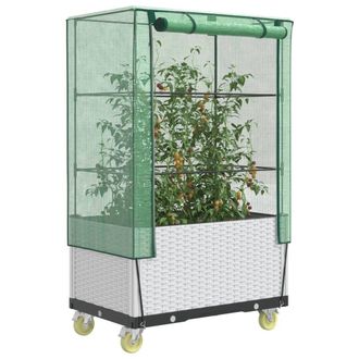 Berkfield Home Raised Bed with Cover & Wheels&not;Rattan Look&not;80x50x182 cm in White | Size: 80 x 50 x 182 cm