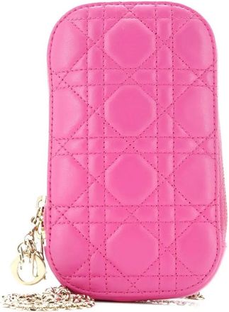 Dior Lady Dior Phone Holder on Chain Cannage Quilt Lambskin crossbody bag - Roze