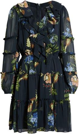 CeCe by Cynthia Steffe Floral Print Long Sleeve Dress in Rich Black at Nordstrom, Size Xx-Large