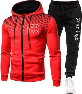 Generic Personalised Mens Tracksuit Custom Logo 2 Pieces Sets Jogging Hoodie + Pants Casual Outdoor Sportswear DIY Print Zip Up Sweatshirt Color4,S