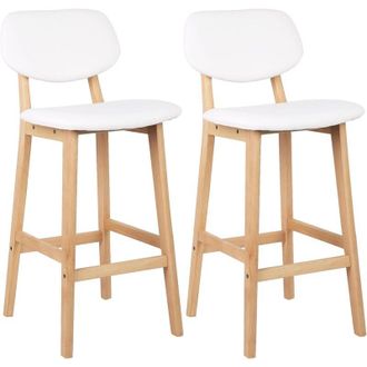 Woltu Juego De Taburetes De Bar Bien Acolchado Asiento Y Respaldo De Cuero Artificial Silla De Dise&ntilde;o Madera Blanco - Woltu