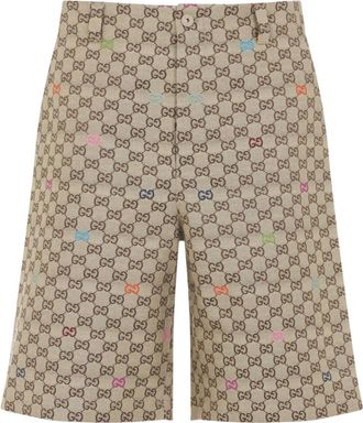 Gucci Katoenen Korte Broek met Handtekening GG-logo - Heren - Korte Broeken - Bruin - L - Katoen - Korte Broeken