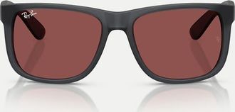 Ray-Ban Justin - Occhiali da sole squadrati classici color grigio opale con lenti viola
