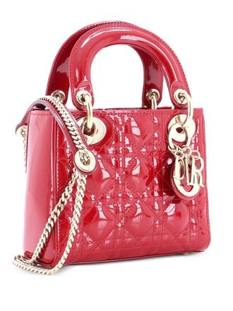 Dior Lady Dior Chain Bag Cannage Quilt Patent Mini satchel - Rosso