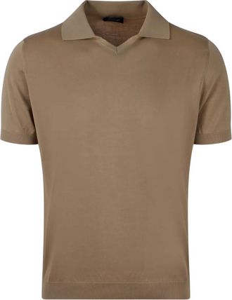 Drumohr T-shirt met polokraag en korte mouwen - Bruin