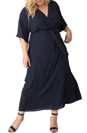 Standards & Practices Short Sleeve Wrap Maxi Dress in Midnight Blue at Nordstrom, Size 1X