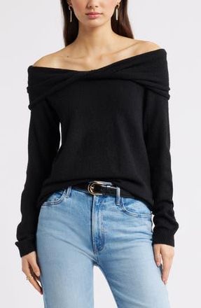 Open Edit Twisted Collar Sweater in Black at Nordstrom Rack, Size Xx-Small
