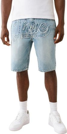 True Religion Bobby Logo Appliqué Super T Denim Shorts in Beached Out Medium Wash at Nordstrom, Size 36