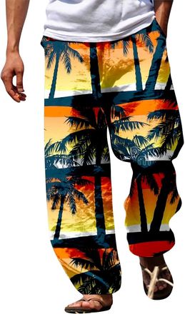 Generic Mens 3D Printed Tracksuit Bottoms Elasticated Waist Hippie Bloomers Cargo Trousers Lounge Pants Beach Walking Running Jogging Sweatpants Breathable Ca
